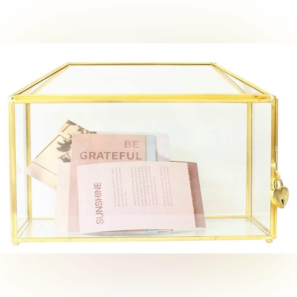 ELEGANT GOLD GLASS CARD HOLDER/TERRARIUM